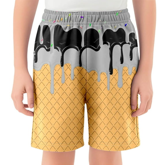 oqasdz Boys Girls Shorts Ice Cream Print Elastic Waist Comfortable Pants With Pockets Casual Daily Sports Active Baseball Shorts Size 2 Y-3 Y