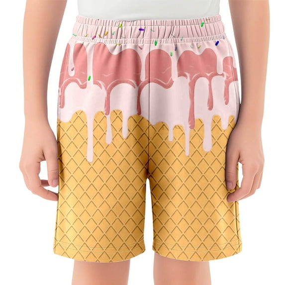 oqasdz Boys Girls Shorts Ice Cream Print Elastic Waist Comfortable Pants With Pockets Casual Daily Sports Active Baseball Shorts Size 9 Y-10 Y