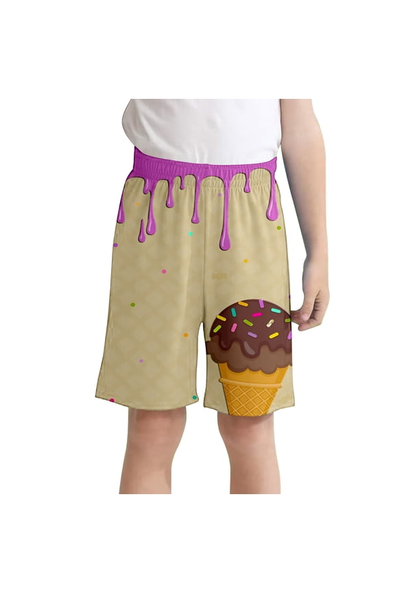 Boys Girls Shorts Ice Cream Print Elastic Waist Comfortable Shorts With Pockets Child Sports Active Baseball Shorts Size 3 Y-4 Y