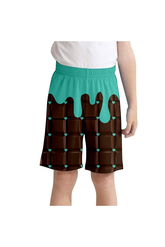 Boys Girls Shorts Ice Cream Print Elastic Waist Comfortable Shorts With Pockets Child Sports Active Baseball Shorts Size 3 Y-4 Y