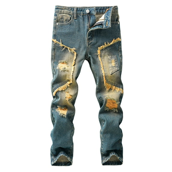 oqasdz Boys Jeans Vintage Hop Streetwear Elastic Waist Pipped Denim Pants with Pocket Casual Outdoor Versatile Baggy Pants for Kids Children Size 6 Y-7 Y