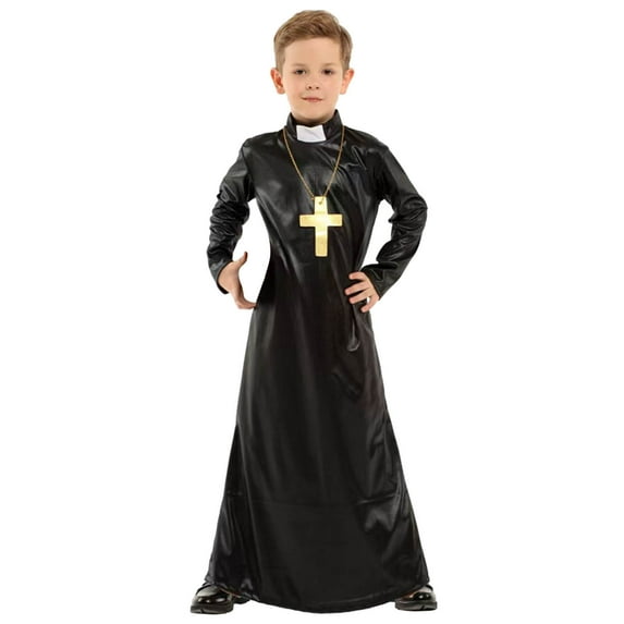 oqasdz Boys Outfits Black Priest Robe with Monk Outfits for Teen Kids and Child Stage Performance Party Evening Theme Events