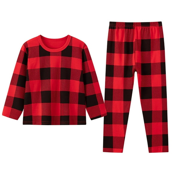 oqasdz Boys Pajama Sets Child Homewear Plaid Long Sleeve Pullover Tops and Pants Warm Snug Fit Sleepwear Kids Pajamas