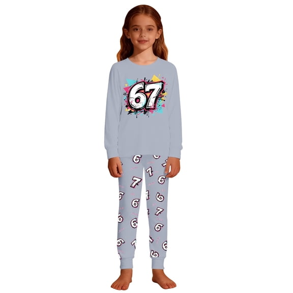 oqasdz Boys Pajamas Allover Print Long Sleeve Comfy Loungewear 2 Piece for Kids and Toddler Sleepwear Matching Outfit Loose Fit Pajama Set