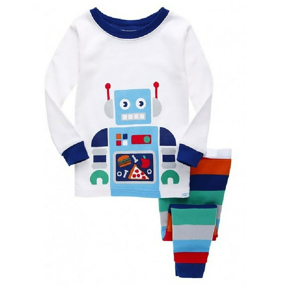 oqasdz Boys Pajamas Child Baby Homewear Robot Pattern Long Sleeve Pullover and Pants Casual Loose Sleepwear Pajama Sets Size 5 Y-6 Y