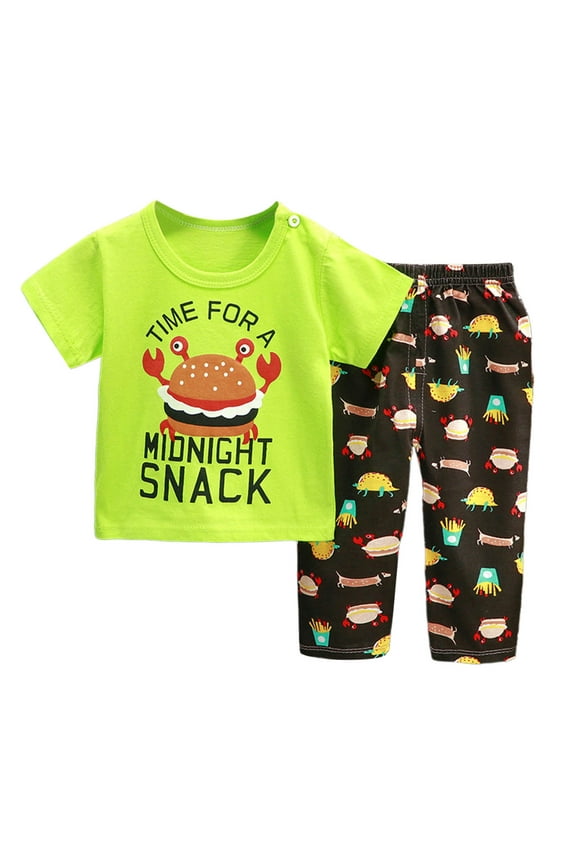 Boys Pajamas Child Kids Homewear Cartoon Printed Short Sleeve T Shirt and Pants Sleepwear Casual Loose Pajama Sets Size 2 Y-3 Y