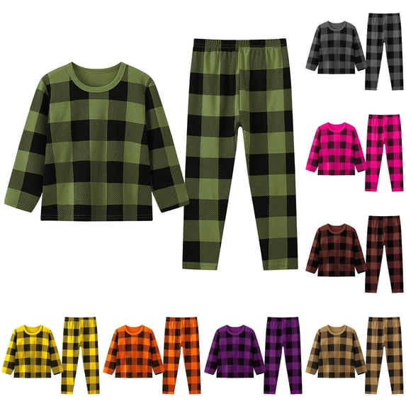 oqasdz Boys Pajamas Classic Long Sleeve Pajama Set Plaid Print Pullover Top and Pajamas Pants Cozy Pjs for Kids Child Homewear Casual Loose Clothes Set,Army Green,Size 2 Y-3 Y