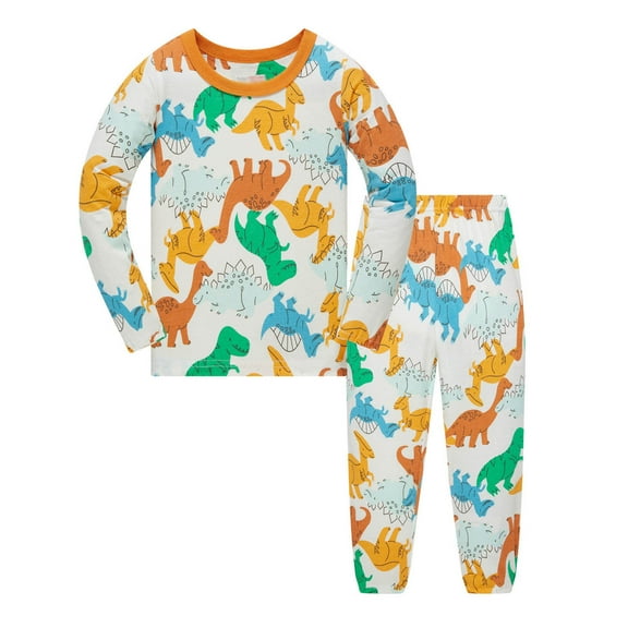 oqasdz Boys Pajamas Halloween Long Sleeve Dinosaur Cartoon Print Sleepwear 2 Piece Pajama Set Soft Jammies Casual Homewear Comfort Soft Daily Wear