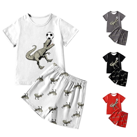 oqasdz Boys Pajamas Short Sleeve Dinosaur Print T Shirts and Shorts Toddler Summer Pjs Outfits for Kids Outdoor Sleepwear Soft Comfort Clothes Set,White,Size 9 Y-10 Y