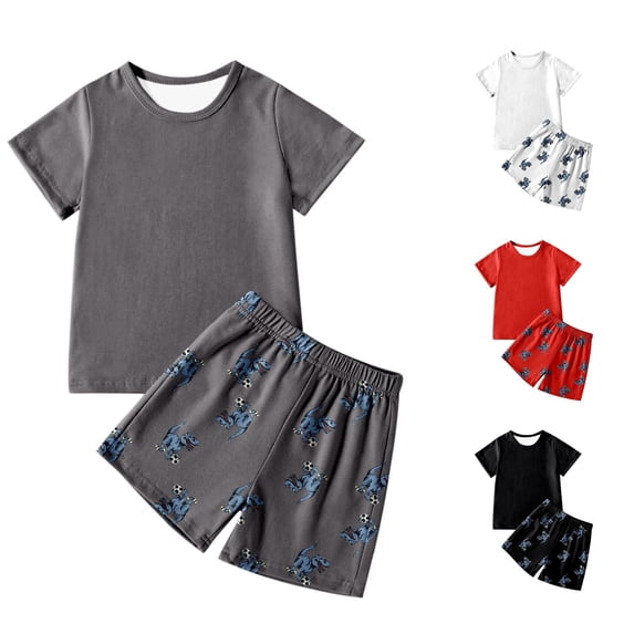 oqasdz Boys Pajamas Toddler Boy Clothes Short Sleeve Dinosaur Print Shorts Set Summer Pjs for Kids Cotton Blend Daily Loungewear Casual Snug Fit Clothes Set,Grey,Size 2 Y-3 Y