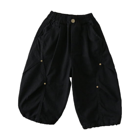 oqasdz Boys' Pants Elastic Waist Button Closure Loose Baggy Pants Athletic Running Solid Color Trousers for Toddlers and Kids Summer Outdoor