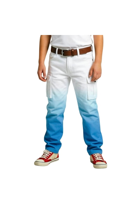 Boys' Pants One Button Closure Slim Fit Cargo Pants Gradient Color Hiking Trousers for Kids Youth Sports Joggers Formal Casual Summer
