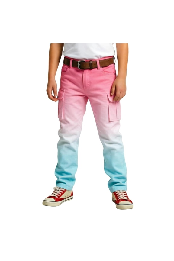 Boys' Pants One Button Closure Slim Fit Cargo Pants Gradient Color Hiking Trousers for Kids Youth Sports Joggers Formal Casual Summer