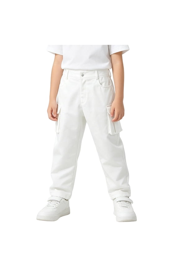 Boys' Pants Straight Leg One Button Cargo Pants Solid Color School Uniform Hiking Trousers for Kids Youth Joggers Streetwear Casual Summer