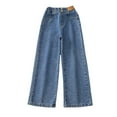 thumbnail image 1 of oqasdz Boys Pants Tollder High Elastic Waist Flare Slimming Leg Casual Long Wide Leg Jeans Trousers Size 4 Y-5 Y, 1 of 7