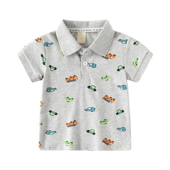 oqasdz Boys Shirts Girls Cute Car Printed Short Sleeve Button Closure Polo Shirt Fashion Soft Fabric Casual Relaxed Fit Outdoor Daily Wear Size 12 M-18 M