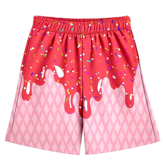 oqasdz Boys Shorts Children's Ice Cream Printed Elastic Waistband Comfortable Soft Baseball Shorts with Pockets Summer Vacation