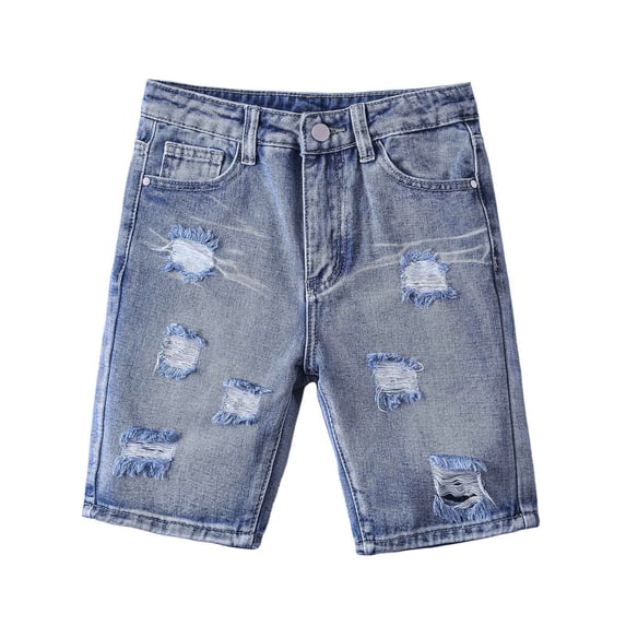 oqasdz Boys' Shorts Trendy High Street Distressed Loose Comfortable Elastic Waist Denim Shorts for Travel Party Summer Holiday