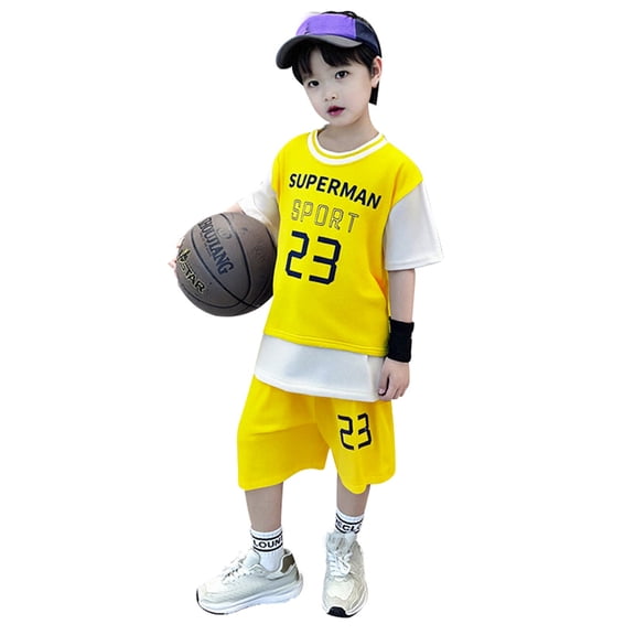 oqasdz Boys Summer Outfits 2 Piece Set Casual Short Sleeve Letter Print Sports Athletic T Shirts and Shorts For Toddler Kids/6-7 Years
