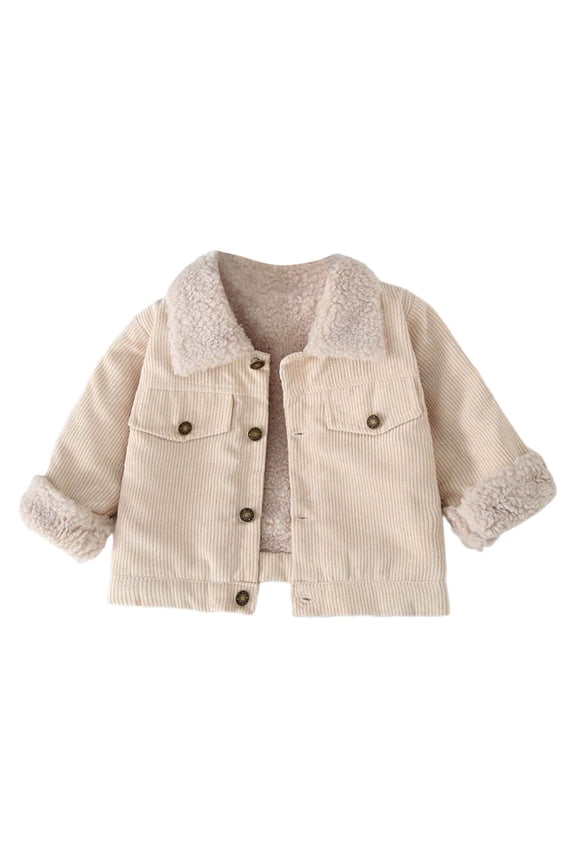 Boys Winter Lined Corduroy Jacket with Padding Warm Lapel Outerwear for Kids Girls Jacket Coat Long Sleeve Casual Versatile Daily Wear