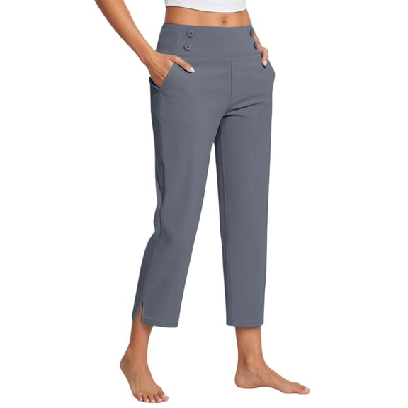 oqasdz Capri Pants for Women High Waist Solid Color Crop Straight Leg Slim Fit Comfy Work formal Casual Pant