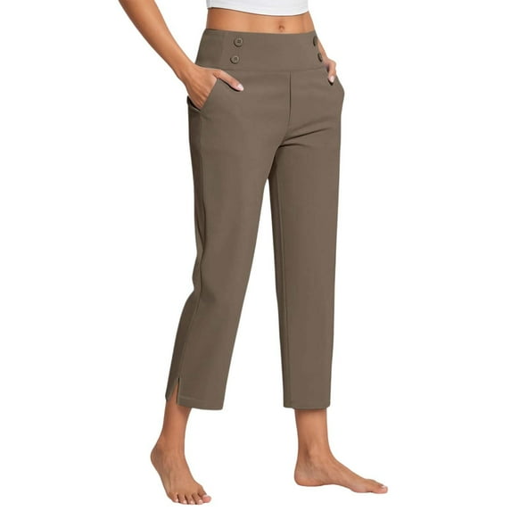 oqasdz Capri Pants for Women High Waist Solid Color Crop Straight Leg Slim Fit Comfy Work formal Casual Pant