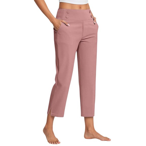 oqasdz Capri Pants for Women High Waist Solid Color Crop Straight Leg Slim Fit Comfy Work formal Casual Pant