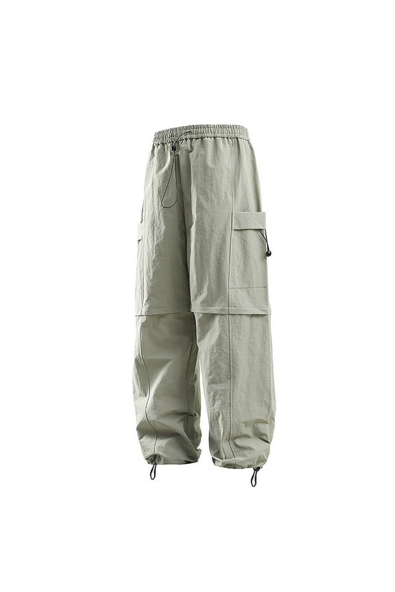 Cargo Pants for Men Straight Leg Slacks Solid Color Drawstring Trousers Loose Wide Leg Cargo Pants