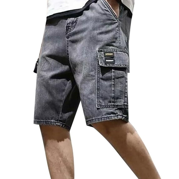 oqasdz Cargo Pants for Men Summer Solid Color Denim Shorts Trendy Five Point Shorts with Pocket Cargo Pants