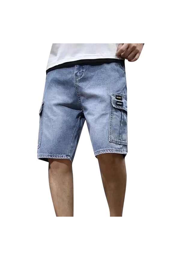 Cargo Pants for Men Summer Solid Color Denim Shorts Trendy Five Point Shorts with Pocket Cargo Pants