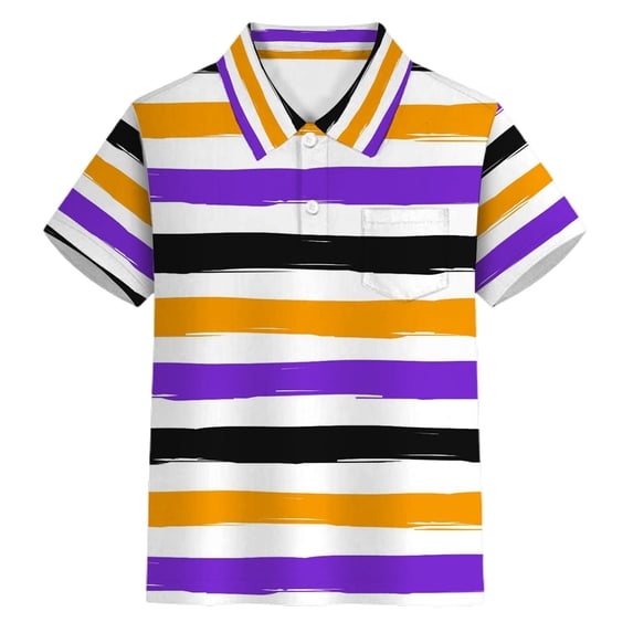 oqasdz Carnival Boys Striped Polo Shirts with Buttons Classic Collar and Pocket Top for Teenagers Comfortable Fit Versatile Summer Dailywear
