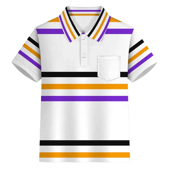 oqasdz Carnival Boys Striped Polo Shirts with Buttons and Collar Pocket Dress Shirt for and Youth Stretch Loose Versatile Summer Dailywear