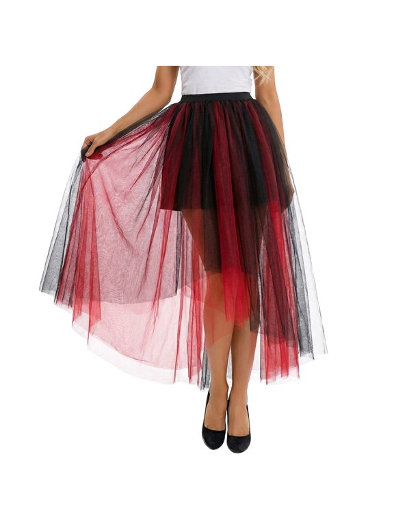 Carnival Elegant High Low Skirts for Women with Asymmetrical Hemline for Party Evening Formal Mesh Tutu Long Skirt