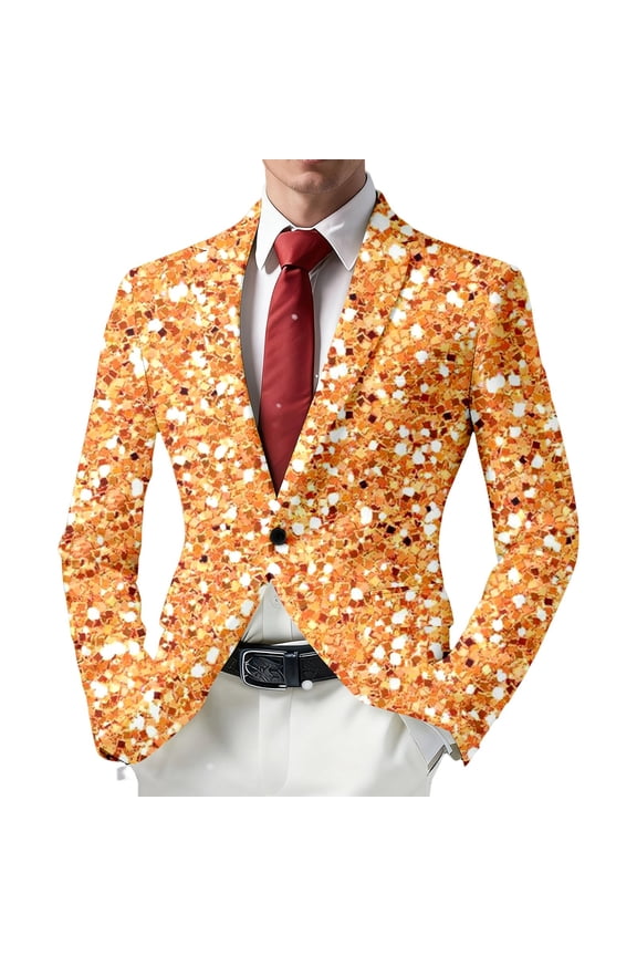 Carnival Mens Suit Jacket Glitter Print Jacket Celebration Stylish Shiny Casual Lightweight Sport Coat Daily Formal Outdoor Activities