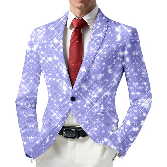 oqasdz Carnival Mens Suit Jacket Glitter Print Jacket Celebration Stylish Shiny Casual Lightweight Sport Coat Party Evening Wedding Prom