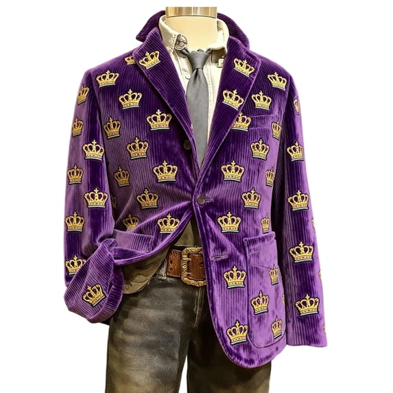 oqasdz Carnival Mens Suit Jacket Print Corduroy Jacket Style for Celebration Comfort Loose Fit Sport Coat Party Evening Wedding Prom