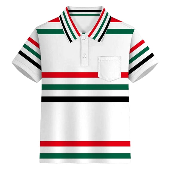 oqasdz Carnival Striped Boys Polo Shirt with Buttons Elegant Lapel Pocket Top for and Youth Stylish Party Lightweight Soft Performance Summer Dailywear