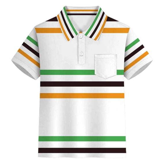 oqasdz Carnival Striped Boys Polo Shirts with Buttons Lapel Collar Pocket Top for and Youth Stretch Loose Versatile Casual Outdoor