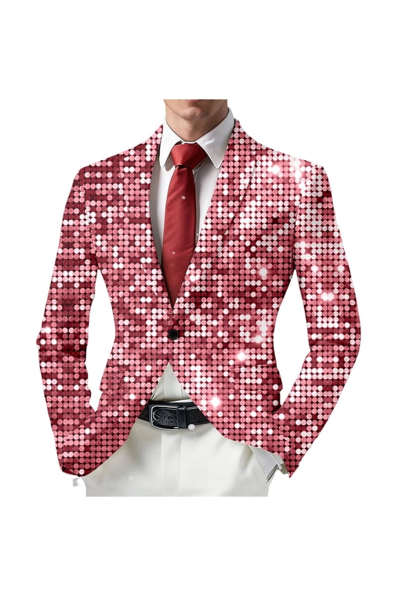 Carnival Suit Jacket for Men Glitter Print Jacket Celebration Stylish Shiny Comfort Loose Fit Sport Coat Travel Party Business Formal
