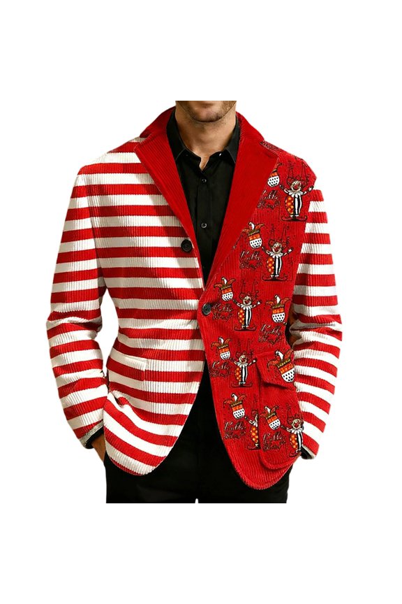 Carnival Suit Jacket for Men Velvet Corduroy with Circus Clown Print Jacket Casual Lightweight Sport Coat Travel Party Business Formal
