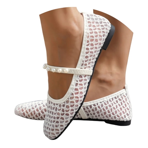 oqasdz Casual Shoes for Women Slip On Breathable Lace Hollow Design Flat Loafers Comfortable Solid Color Ballet Shoes for Daily Wear Summer Outdoor