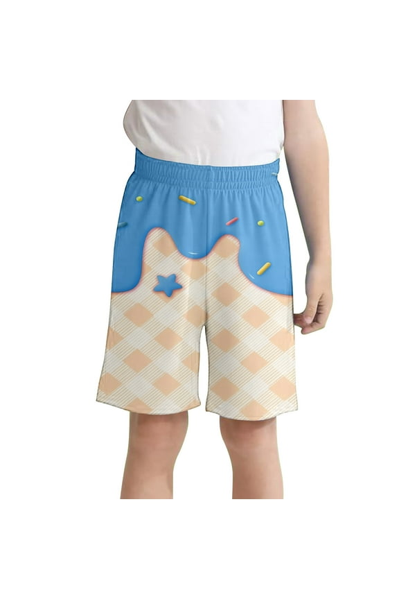 Child Girls Boys Shorts Ice Cream Print Elastic Waist Comfortable Shorts With Pockets Sports Active Board Shorts Size 3 Y-4 Y