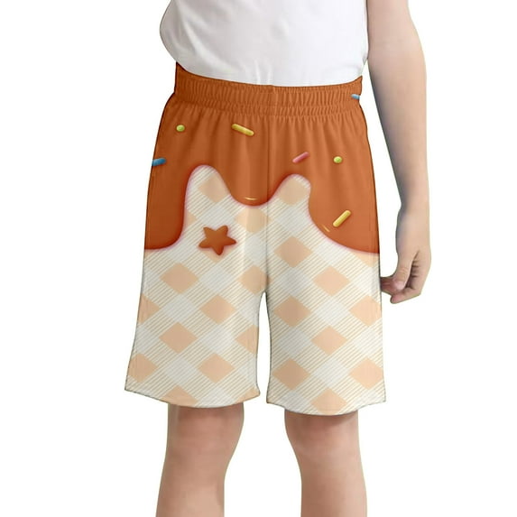 oqasdz Child Girls Boys Shorts Ice Cream Print Elastic Waist Comfortable Shorts With Pockets Sports Active Board Shorts Size 5 Y-6 Y