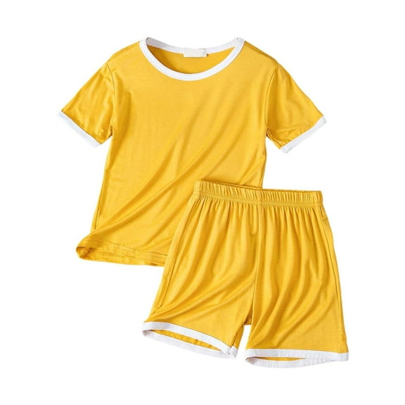 oqasdz Child Kids Girls Pajamas Short Sleeve Silk Soft Sleepwear Tops and Shorts Thin Breathable Homewear Pajama Set Size 2 Y-3 Y