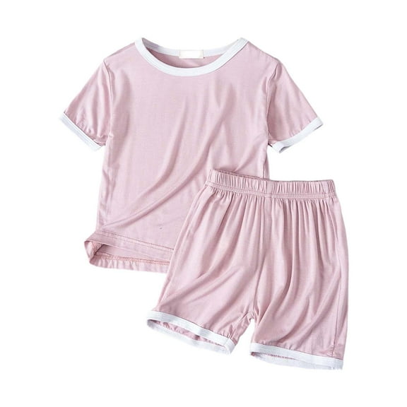 oqasdz Child Kids Girls Pajamas Short Sleeve Silk Soft Sleepwear Tops and Shorts Thin Breathable Homewear Pajama Set Size 3 Y-4 Y