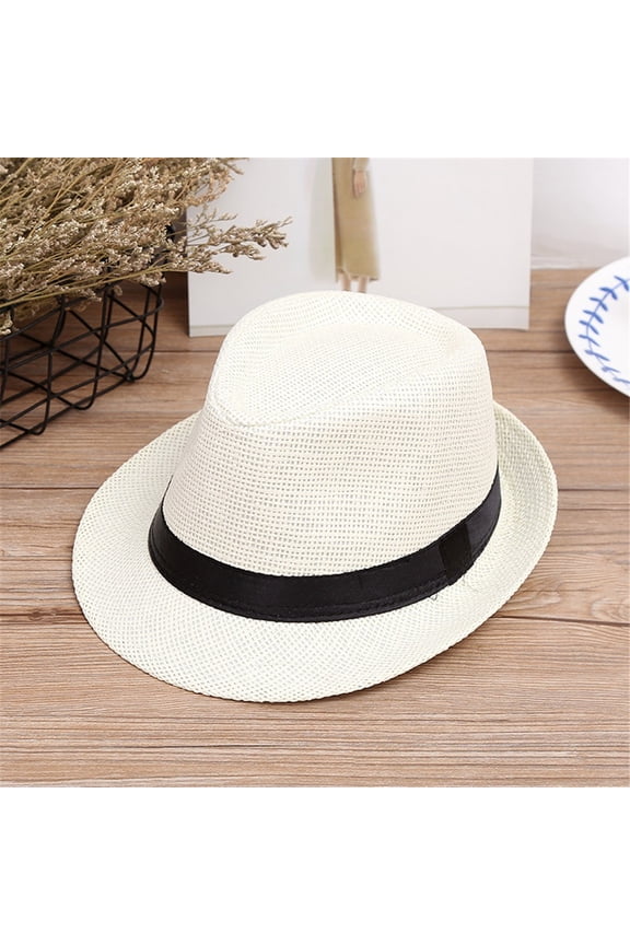 Children Kids Summer Beach Straw Hat Jazz Panama Trilby Fedora Hat Gangster Cap, Size One Size