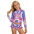 thumbnail image 1 of oqasdz Children's 2 Piece Long Sleeve Scale Printed Loose Fit Rash Guard Bathing Suit and Drawstring Shorts Stylish Swimsuit For Girls, 1 of 6