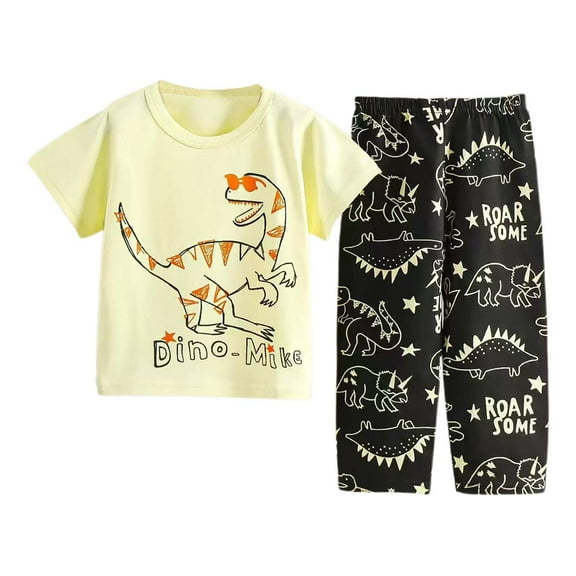 oqasdz Children's Homewear Cartoon Dinosaur Prints Short Sleeve Pajama Set for Boys And Girls Comfortable Sleepwear/