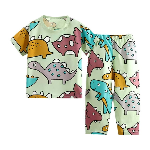 oqasdz Children's Homewear Cartoon Dinosaur Prints Short Sleeve Pajama Set for Boys And Girls Comfortable Sleepwear/