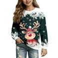 thumbnail image 1 of oqasdz Christmas Girls Sweatshirt Oversized Cartoon Deer Graphic Crew Neck Long Sleeve Sweatshirt Pullover Party Holiday Casual Versatile Daily Wear, 1 of 4